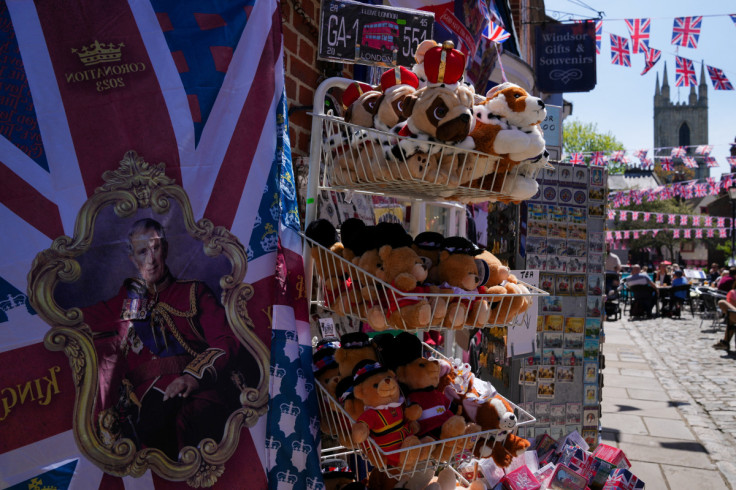 View of souvenirs designed for the Coronation of Britain's King Charles in Windsor