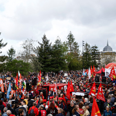 Traditional May Day labour union march in Nantes