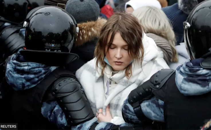 Russian woman at a protest