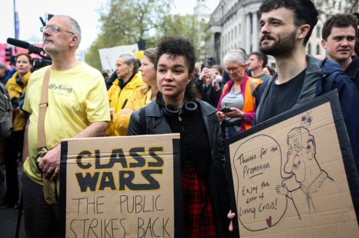 Members of the anti-monarchist group Republic protesting in Trafalgar Square against the coronation