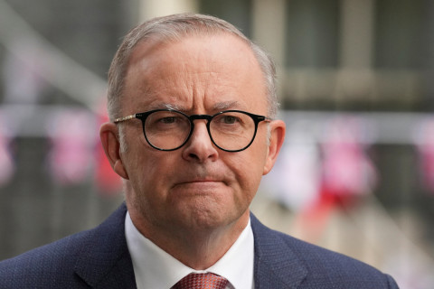 Australian Prime Minister Anthony Albanese speaks to the media at Downing Street in London