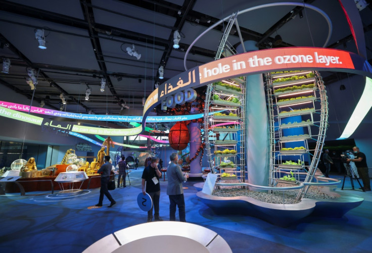 Journalists visit the Dubai sustainability pavilion