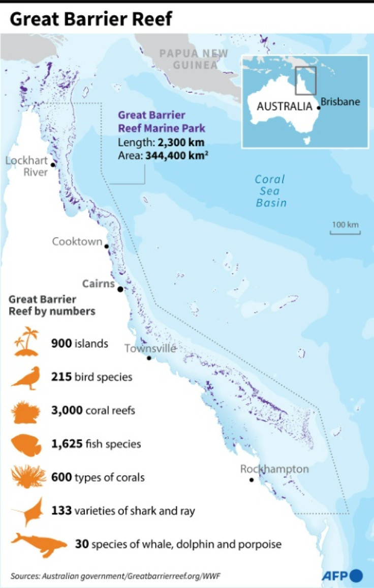 Map of eastern Australia showing the Great Barrier Reef.