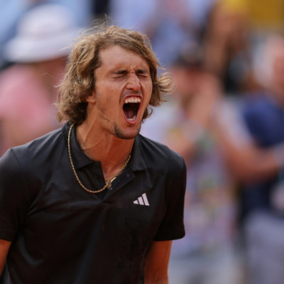Roar of delight: Germany's Alexander Zverev shouts as he celebrates his victory over Argentina's Tomas Martin Etcheverry