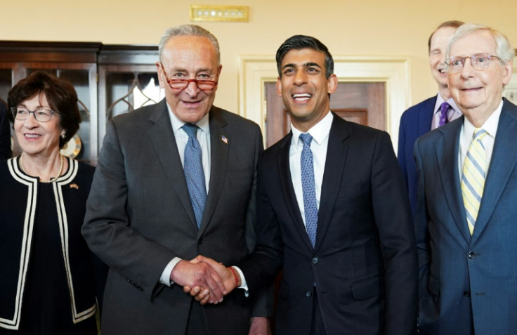 British Prime Minister Rishi Sunak meets with Republican Senator Susan Collins, Republican Senate Minority Leader Mitch McConnell and Democratic Senate Majority Leader Chuck Schumer