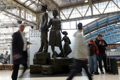The National Windrush Monument, created by Jamaican artist Basil Watson, at Waterloo Station in London