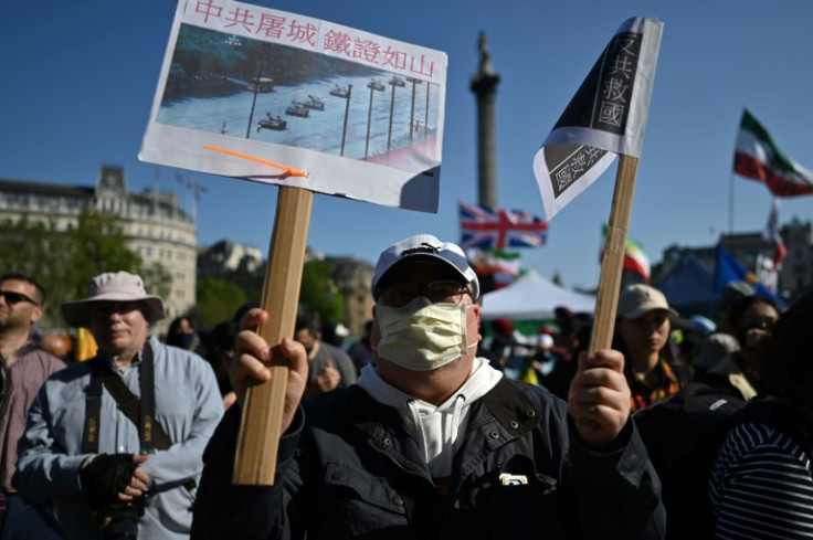 A protest was held in London earlier this month to mark the 34th anniversary of pro-democracy demonstrations in Beijing