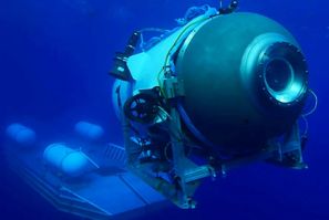 An undated image courtesy of OceanGate Expeditions, shows their Titan submersible launching from a platform