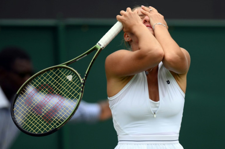 Emotional win: Ukraine's Marta Kostyuk celebrates beating Greek eighth seed Maria Sakkari