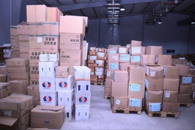 Boxes stockpiled in a warehouse