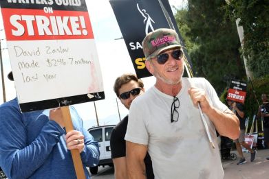Actors including Sean Penn have joined members of the Writers Guild of America on the picket lines