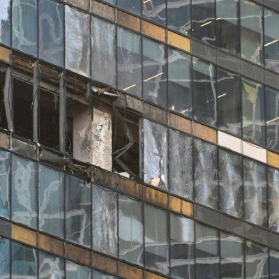 A view of a damaged office block