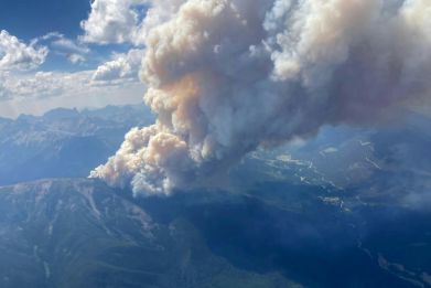 This July 24, 2023, handout image from the British Columbia Wildfire Service shows an aerial view of the Horsethief Creek wildfire as Canada has faced a record-breaking wildfire season