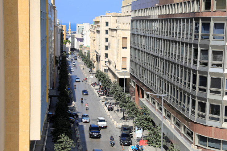 General view shows a street hosting banks