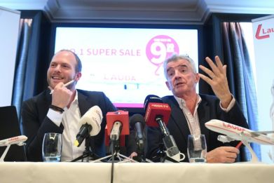 The heads of low-cost airlines Lauda and Ryanair promoting their summer 2020 Austria routes, which included fares as low as 9.99 euros