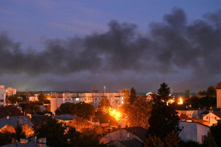 Black smoke billows over Lviv after drone strikes