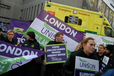 Ambulance workers take part in a strike 