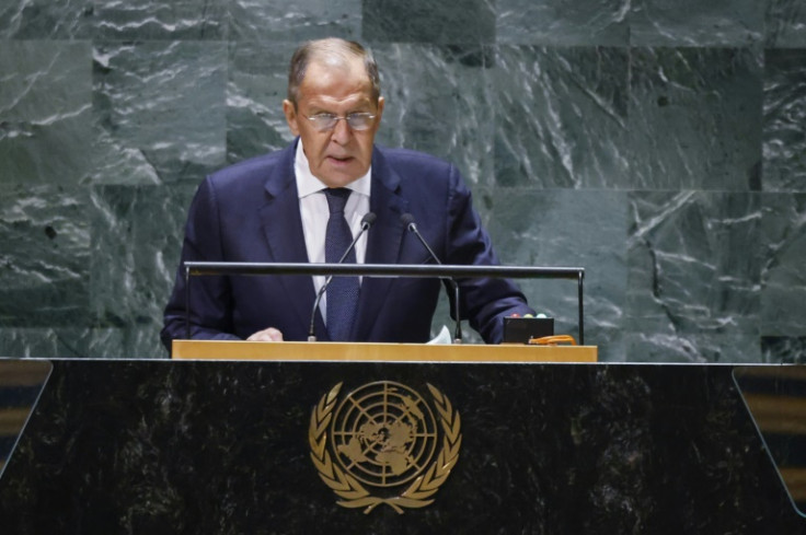 Russian Foreign Minister Sergey Lavrov addresses the 78th United Nations General Assembly in September 2023