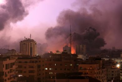 A fireball erupts during Israeli bombardment of Gaza City