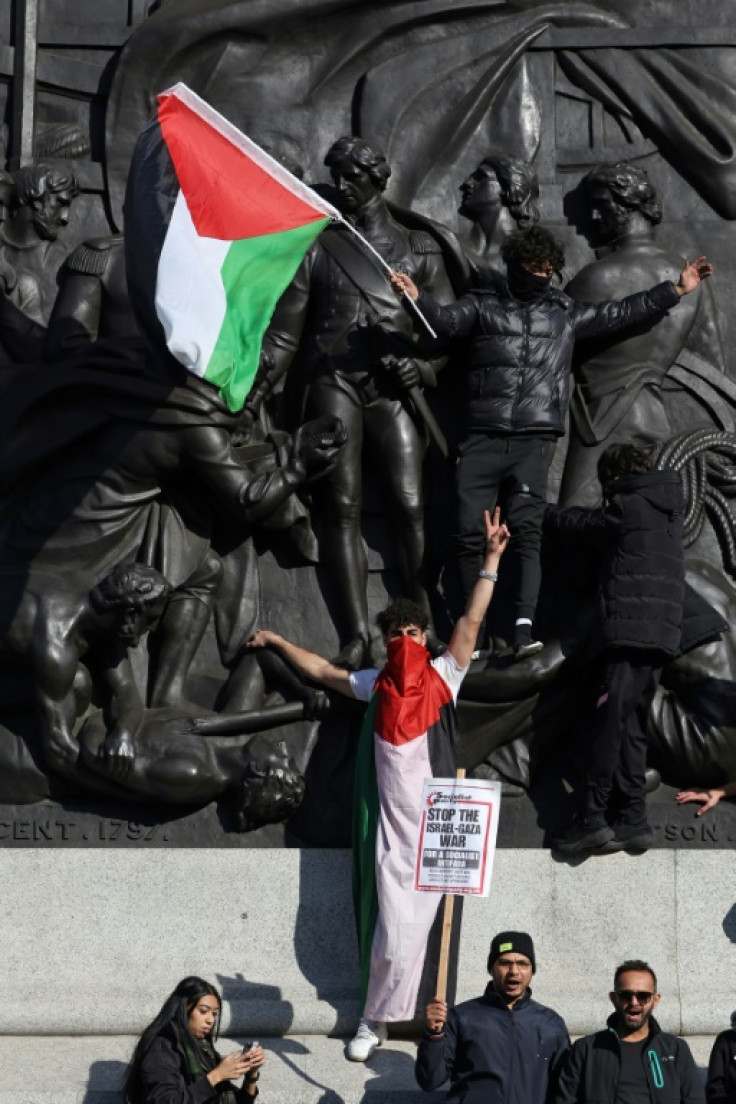 Pro-Palestinian protesters fill Trafalgar Square on October 14, 2023