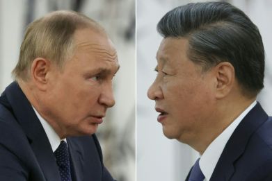 Russian President Vladimir Putin (L) will meet with China's President Xi Jinping (R) in Beijing