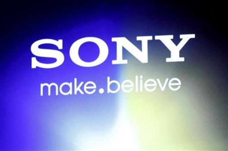A Sony logo is seen at an unveiling of the company's head mounted display &quot;Personnal 3D Viewer HMZ-T1&quot;, in Tokyo