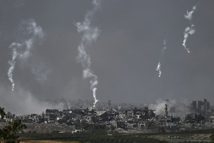 A picture taken from Israel's southern city of Sderot shows a fire following Israeli shelling of the northern Gaza Strip, on October 29, 2023