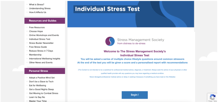 Stress Management Society’s Individual Stress Test
