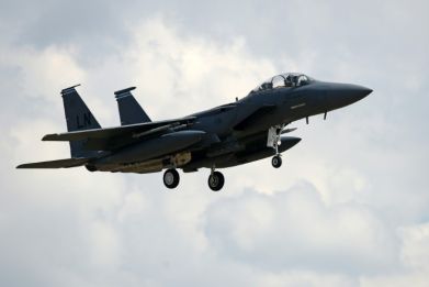 US Defense Secretary Lloyd Austin said two American F-15 warplanes -- such as this one pictured in June 2020 -- struck an Iran-linked weapons storage facility in Syria