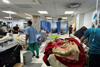 Patients and medics at Al-Shifa hospital in Gaza City on November 10, 2023