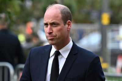 Britain's Prince William arrives at Manchester Cathedral for the funeral of Bobby Charlton