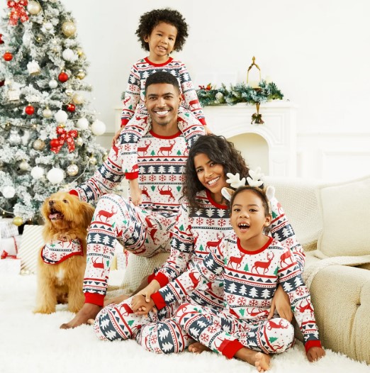 Christmas Cartoon Gnomes Driving Car Print Grey Family Matching Long-sleeve Pajamas Sets (Flame Resistant)