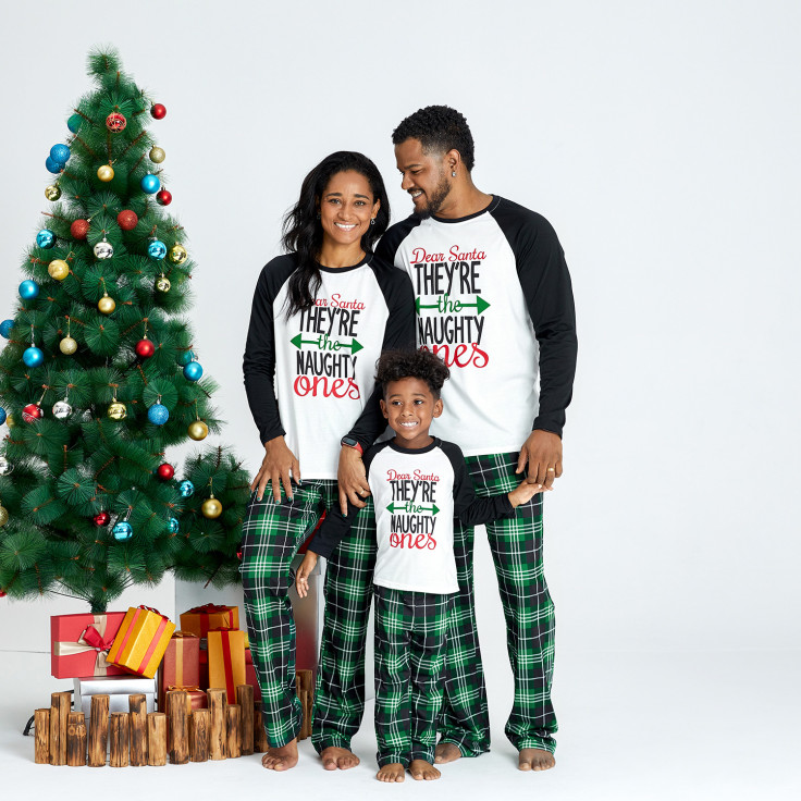 Christmas Letter Contrast Top and Plaid Pants Family Matching Pajamas