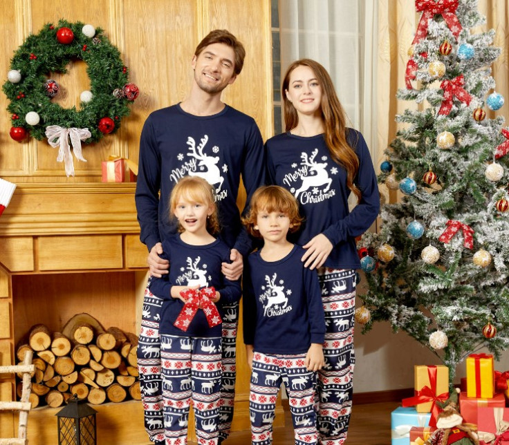 Christmas Deer and Letters Print Navy Family Matching Long-sleeve Pajamas