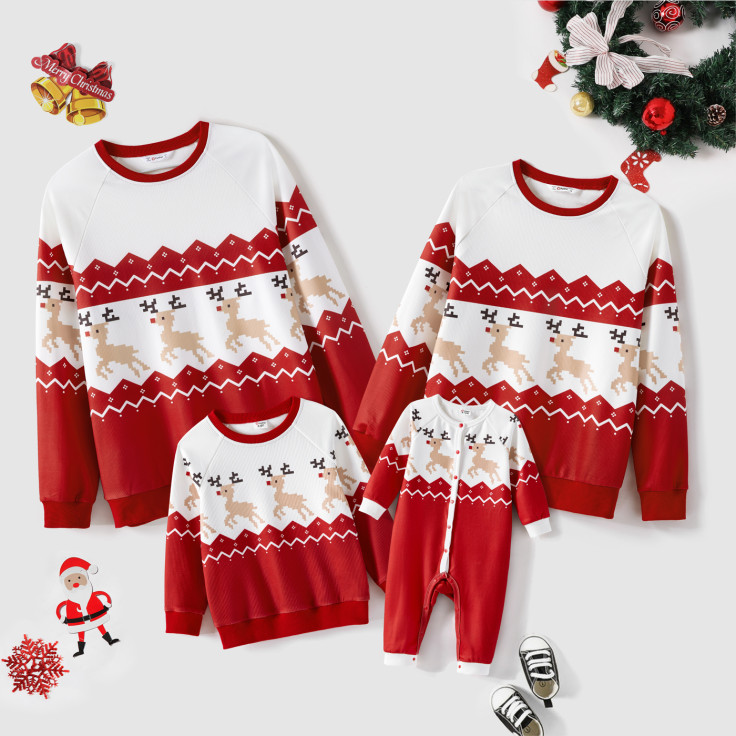 Christmas Family Matching Allover Reindeer Print Raglan-sleeve Sweatshirts