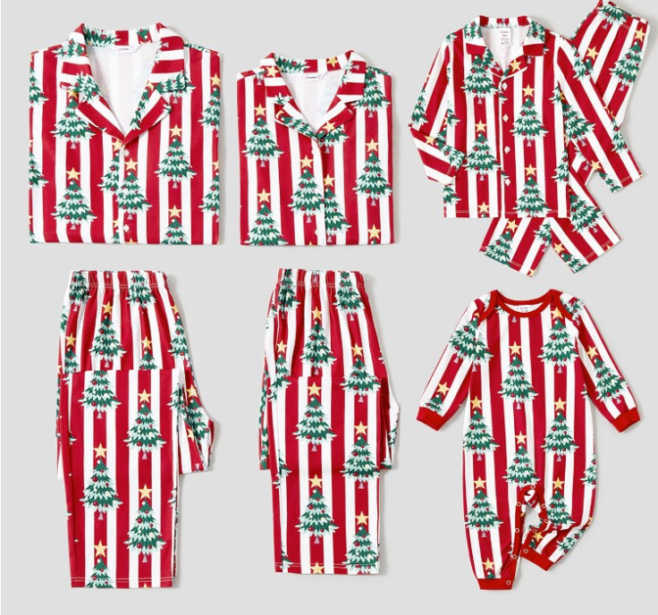 Christmas Family Matching Trees Print Stripes Long-sleeve Pajamas Sets