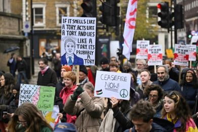 Protesters in London called on main opposition party leader Keir Starmer to back a ceasefire