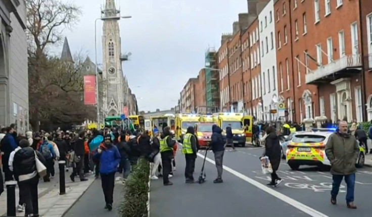 Police earlier cordoned off Parnell Square East in north central Dublin after five people were stabbed outside a school