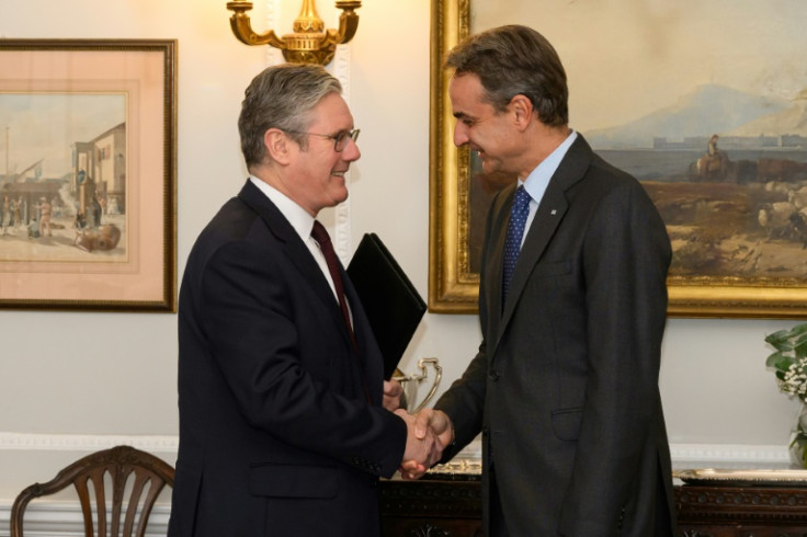 Labour leader Keir Starmer (L), tipped as the next UK prime minister, met Mitsotakis on Monday