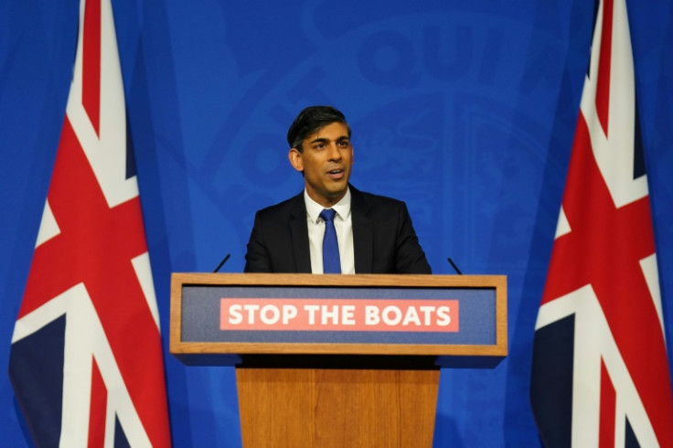 Britain's Prime Minister Rishi Sunak held a hastily arranged press conference after his immigration minister quit over the Rwanda asylum plan