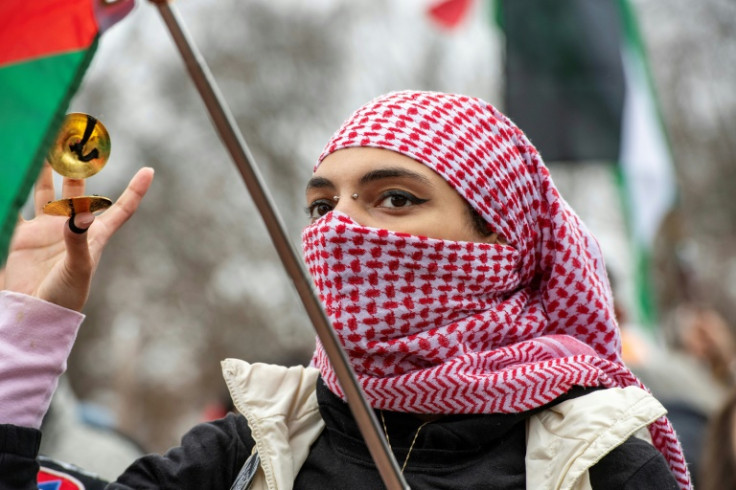 Demonstrators march in support of Palestinians in Boston, Massachusetts, on December 17, 2023