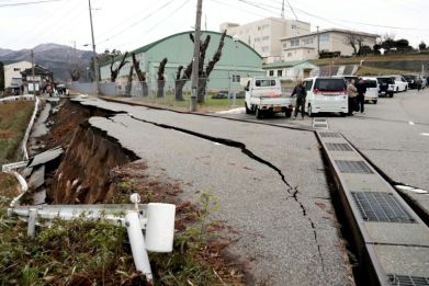 Pavement was left cracked in the city of Wajima, after a major 7.5 magnitude earthquake struck Japan's Noto region