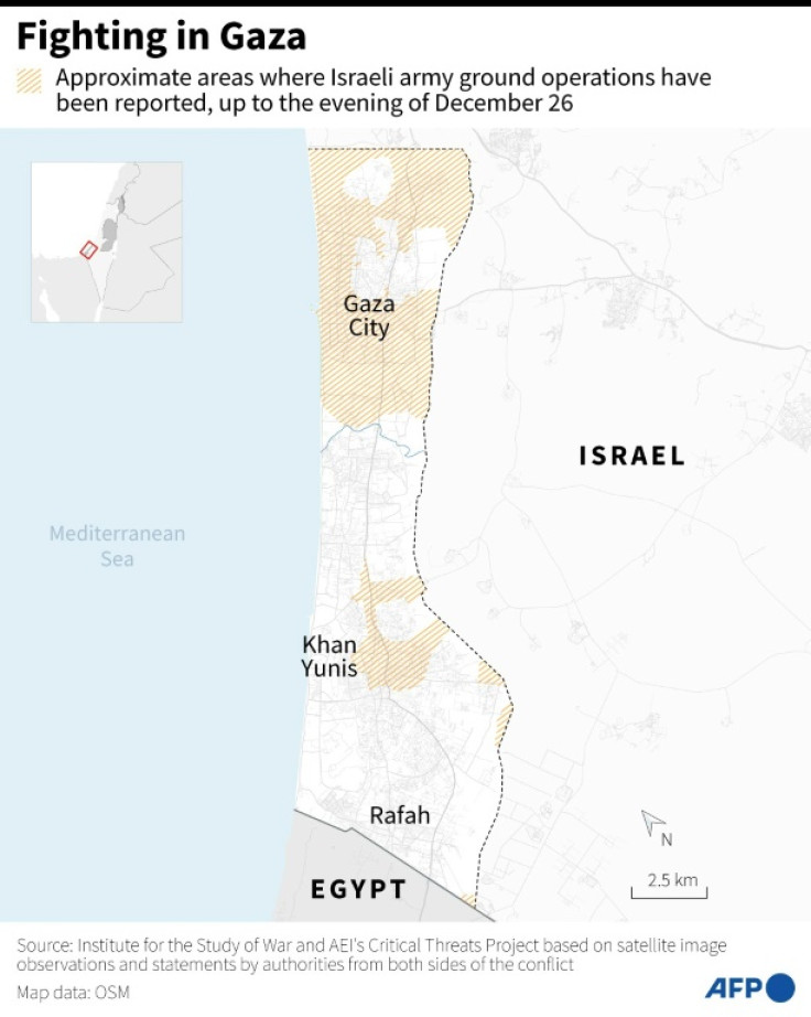 Map of northern Gaza Strip with approximate zones where Israeli army ground operations have been reported