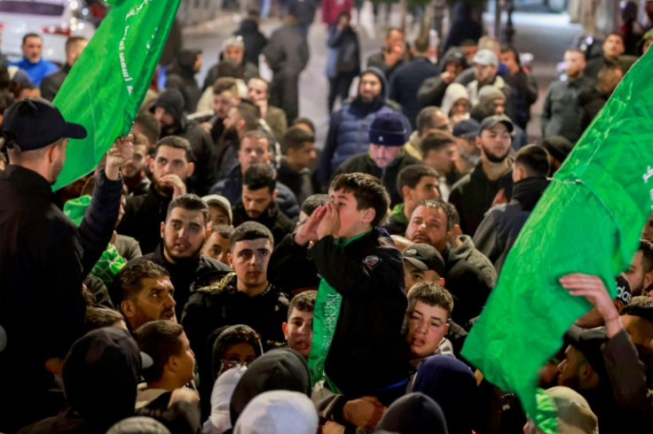 Palestinian Hamas suporters protest in Ramallah.