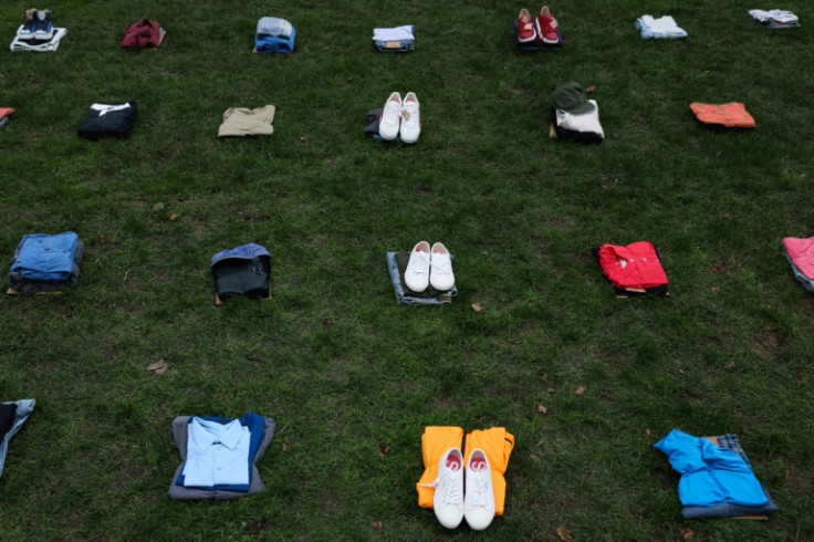 Neatly folded clothes were placed outside the UK parliament to represent every life lost by knife crime