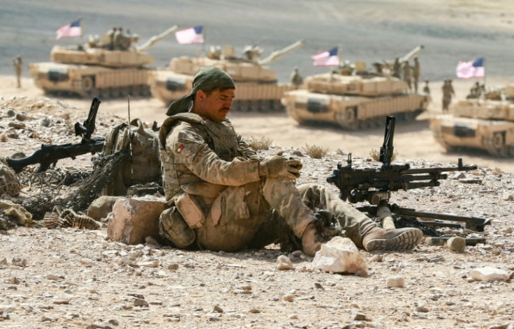 A US soldier takes part in the "Eager Lion" multinational military manuever, in the Al-Zarqa governorate, some 85km northeast of the Jordanian capital Amman, on September 14, 2022