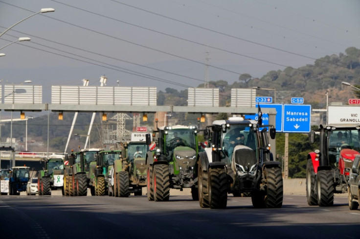 Tractors snarl traffic in  protest over farming conditions and European agricultural policy north of Barcelona