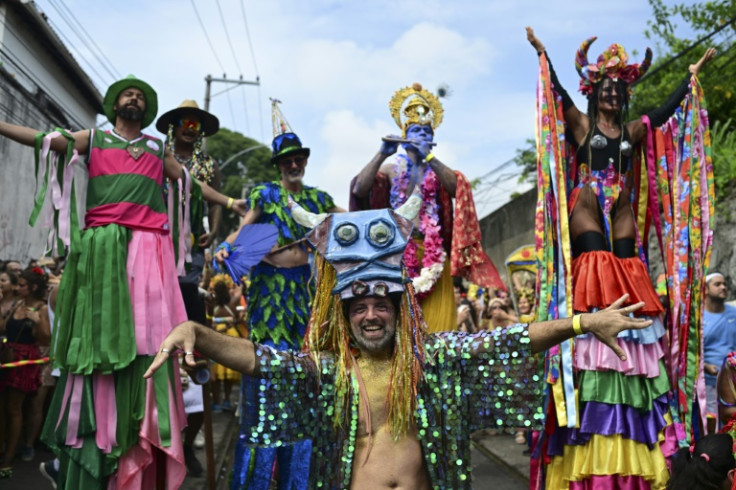 Revellers take part in the "Ceu a Terra" street carnival "bloco" in Rio de Janeiro's Santa Teresa neighborhood