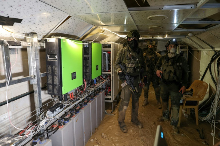 Electrical equipment inside a tunnel, which the Israeli army and Shin Bet security agency said was part of 'Hamas military intelligence', below a compound of the UN agency for Palestinian refugees