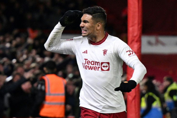 Manchester United's Casemiro celebrates scoring at Nottingham Forest